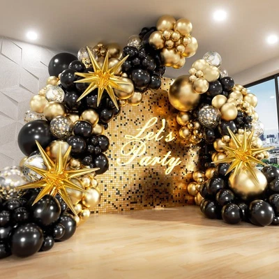 FOTIOMRG Black and Gold Balloons Garland Arch Kit, 5 10 12 18inch Confetti