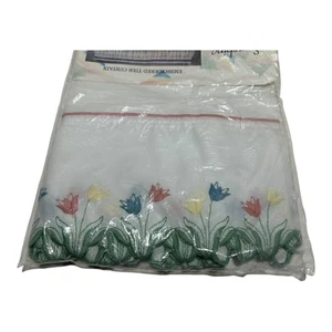 Vintage New Sunshine Tulip Embroidered Tier Curtain 60 in X 24 in - Picture 1 of 8