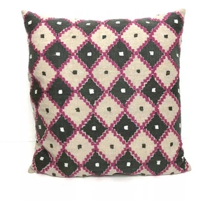 John Robshaw Accent Pillow Linen Embroidered Decorative 20x20” - Picture 1 of 8