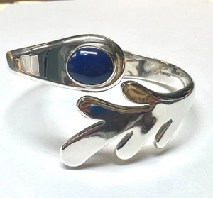 Taxco Sterling Silver Lapis Hinged Bangle Bracelet 7” - Picture 1 of 5
