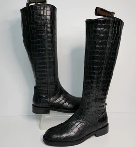 NEU DUNE, LONDON TILLSIE ITALIENISCHE SCHWARZE KNIEHOHE REITSTIEFEL AUS KROKOLEDER UK 4 - Bild 1 von 18