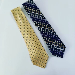 Lote de 2 Corbatas J Crew Michael Kors ~ Amarillo Azul Marino Púrpura Dorado Lunares Círculo - Imagen 1 de 6