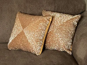 Set of 2 Orange w/Glass Beads Decorative Pillow 11" Square, Cynthia Rowley NWT - Picture 1 of 13