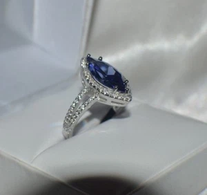 7 CARAT PREMIUM AAA TANZANITE & 76 FLAWLESS DIAMONDS STATEMENT GYPSY 14K WG  S 7 - Picture 1 of 12