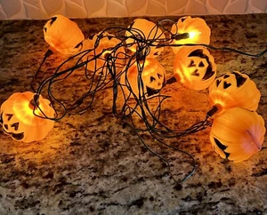 Vintage Halloween String Lights Blow Mold Pumpkin Head Jack O Lantern-Working - Picture 1 of 11