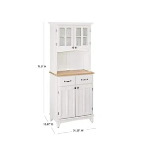 HOMESTYLES Buffet W/ Hutch 31.25" H X 71.5" W, Glass Doors Off-White Natural Top - Picture 1 of 10