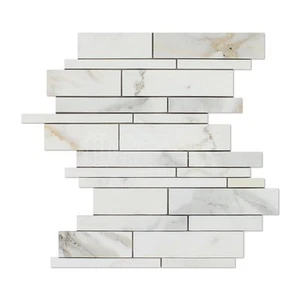 Piastrelle mosaico a strisce casuali Calacatta marmo oro POLISHED - Lotto di 5 fogli - Foto 1 di 2