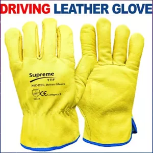 Yellow Leather Gardening Gloves Thorn Proof Garden Work Driver Safety Glove - Picture 1 of 3