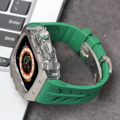 For Apple Watch Ultra3 49mm Titanium+Transparent Case Rubber Band 987SE6 44/45mm - Image 1 of 4
