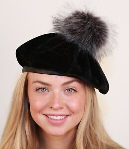 Womens velvet beret cap snap fall winter warm hat