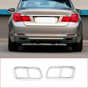Silver Double Exit Exhaust Muffler Pipe For BMW 7 Series F01 F02 F04 2009-14 - Picture 1 of 8