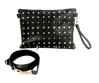 OLIVIA MILLER Black Rhinestone Accent Wristlet Crossbody Bag Purse Faux Leather - Image 1 of 4