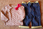 Girl's Size 18-24 M Months 2 Pc Gray L/S Top W/ Pink Hearts & Denim Floral Jeans