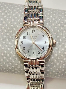 Silvertone Geneva Superior Wristwatch Water Resistant Quartz NEW BATTERY Works - Picture 1 of 5