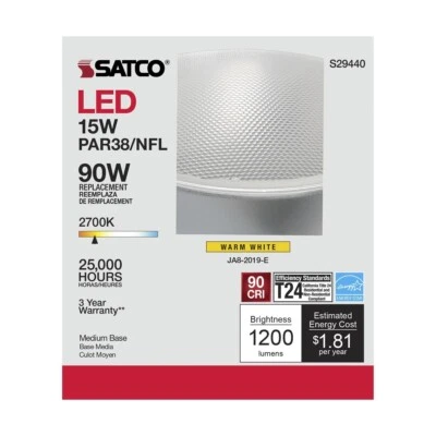 Satco S29440 - 15 Watt PAR38 LED Light Bulbs - 2700K - 6 Pack - Image 1 of 4