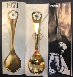 G.Jensen 1971 Cherry Blossom Sterling Spoon, British Import, Pouch, Papers - Picture 1 of 9