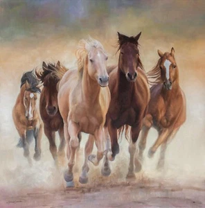 Beautiful Horse Painting - Running Horses Canvas Art Print - Limited Edition - Picture 1 of 5