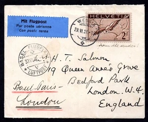 SUIZA, INGLATERRA 1931 CUBIERTA DE CORREO AÉREO FRANQUEADO SCOTT #C15, ALBAHACA VÍA PARÍS - Imagen 1 de 2
