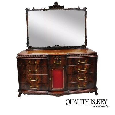 Vintage Detroit Furn Chinese Chippendale Mahogany Triple Dresser & Pagoda Mirror - Image 1 of 4