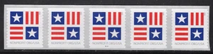 #5756 (5c) Patriotic Block Nonprofit Org Strip of 5 - Pl# B1111 Top Back # - MNH - Picture 1 of 2