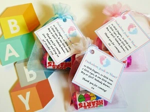 GENDER REVEAL / BABY SHOWER PARTY FAVOURS - LOVE HEARTS - FREE TO PERSONALISE - Picture 1 of 14