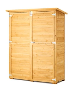 Wooden Storage Shed Outdoor Cabinet with Shelves Waterproof Garden Tool 55x67.5" - Picture 1 of 12