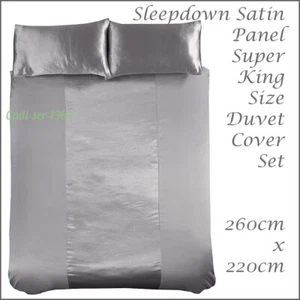 Sleepdown Satin Panel Duvet Cover Set NEW Grey / Silver SUPER KING SIZE - Picture 1 of 24