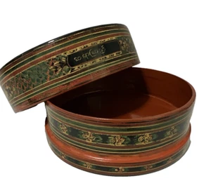 Antique BURMESE Lacquered Bamboo Round Box Container - Picture 1 of 12