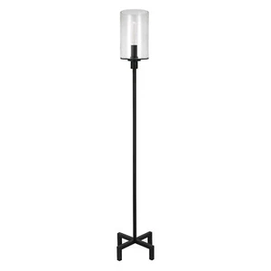 HomeRoots 66" Black Torchiere Floor Lamp with Clear Seeded Glass Drum Shade - Picture 1 of 7
