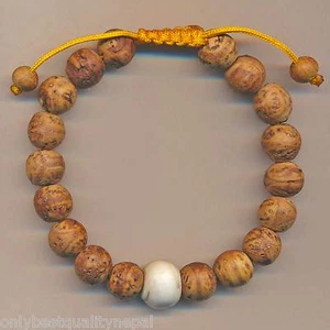 Buddhistisches Armband Bodhi Samen 12mm Verstellbar Hellbraun Gelb Muschel Weiß - Picture 1 of 6
