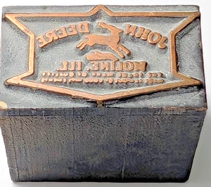 John Deere Advertise 1936 Shield Logo Wood Copper Print Block Letterpress 4 Leg - Picture 1 of 7