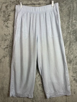Pantalones Sigrid Olsen para mujer grandes azules pierna ancha mezcla de lino bolsillos elásticos en la cintura Foto 1 de 4