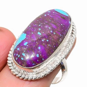 Purple Turquoise Gemstone 925 Sterling Silver Ring Size 9 B839 - Picture 1 of 6
