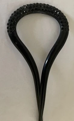 Art Deco 1920 年代黑色赛璐珞带水钻发梳 2 点  — 第 1/3 张图片