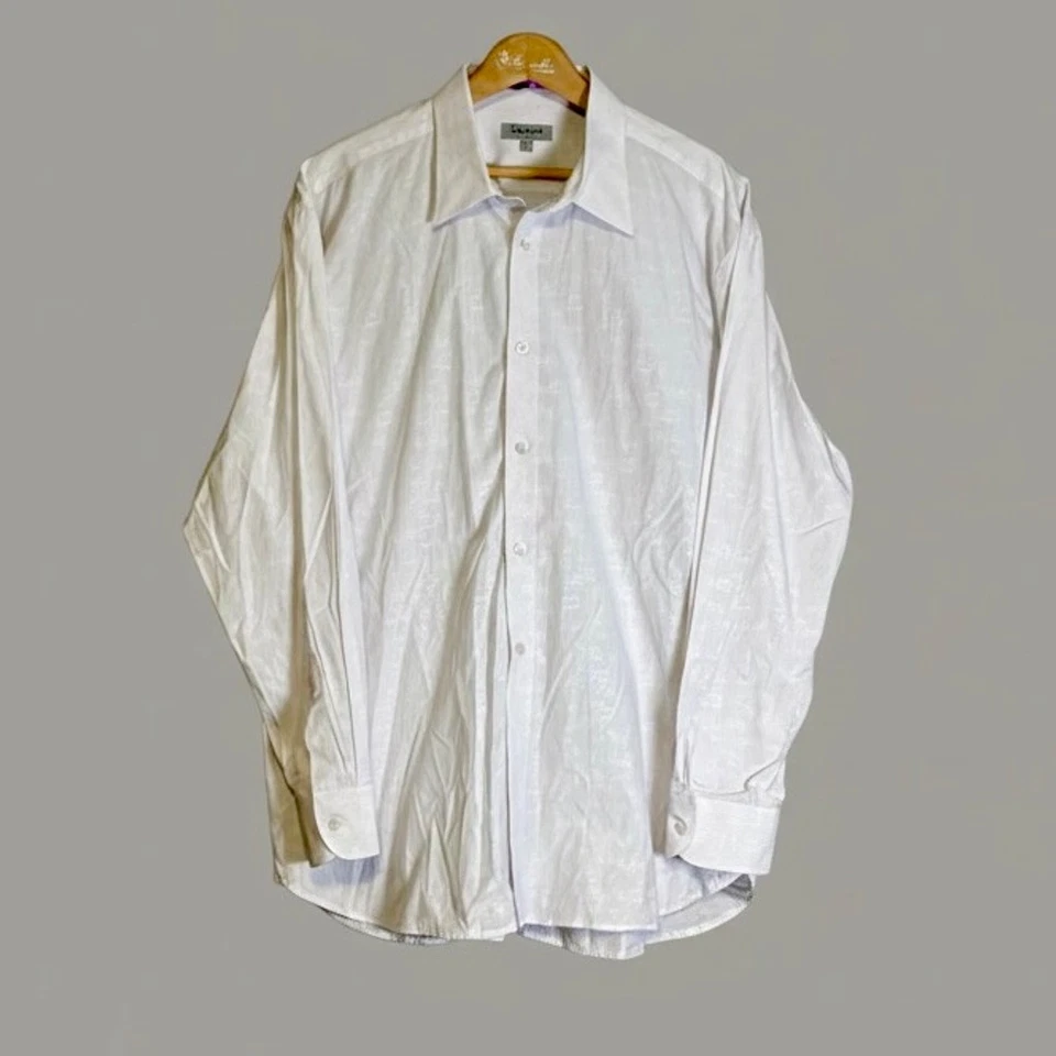 Camisa Ted Baker London para hombre talla 5 (XL) blanca tonal jacquard a rayas 100 % algodón Foto 1 de 4