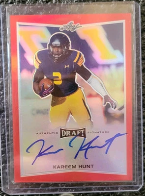 2016 FIRST ON PRINT! Leaf Draft Kareem Hunt 1/5 Red BA-KHI RC - Image 1 of 4