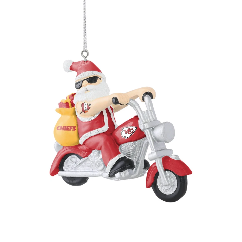 NFL Kansas City Chiefs Baumschmuck Santa on Motorcycle Anhänger Ornament 0376