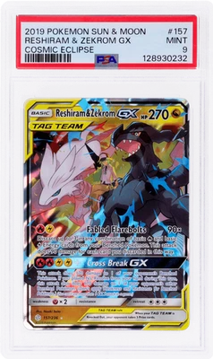 2019 Pokemon Sun and Moon Cosmic Eclipse Reshiram/Zekrom Gx Ultra Rare PSA 9 - Image 1 of 2