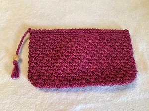 Vintage Crocheted Raffia Clutch Pink Made in Japan Boho Hippie Beach - Picture 1 of 4