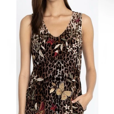 Maxi Vestido sin Mangas Johnny Was Penélope Terciopelo Bordado Leopardo Pequeño Guepardo Foto 1 de 4