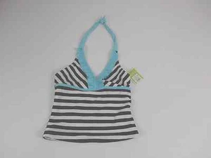 NWT *CIRCO* SIZE L GIRL'S SWIM STRIPED BLUE/BLACK BIKINI TOP - Picture 1 of 3