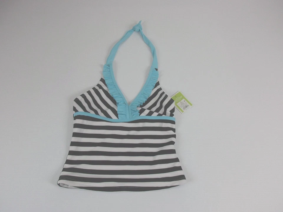NWT *CIRCO* SIZE L GIRL'S SWIM STRIPED BLUE/BLACK BIKINI TOP - Image 1 of 3