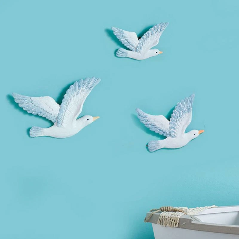 Artesanía de resina mediterránea 3D gaviota pájaro vivero hogar decoración colgante de pared 3 piezas Foto 1 de 4