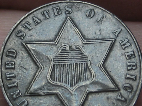 1861 Three 3 Cent Silver Piece- Type 3, XF Details Cover