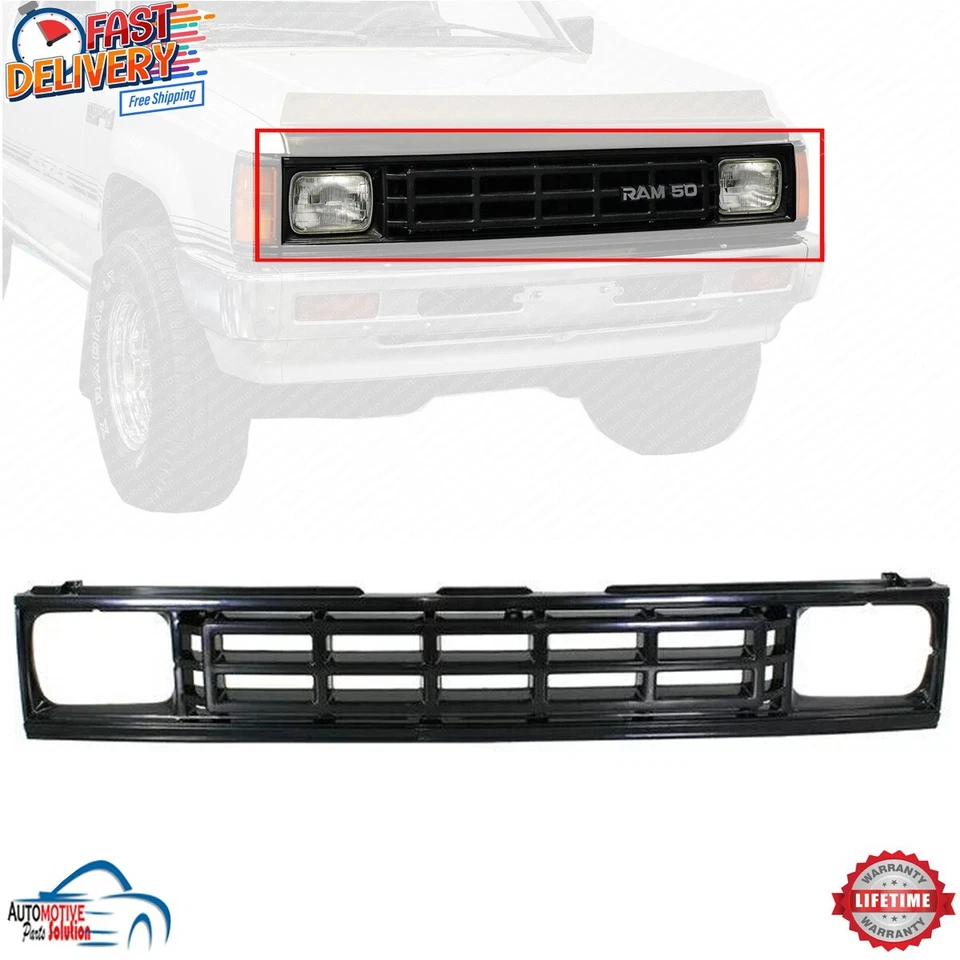 NEW FRONT GRILLE BLACK PLASTIC FOR 1987-1993 DODGE RAM 50 PICKUP VAN MI1200106 - Image 1 of 4