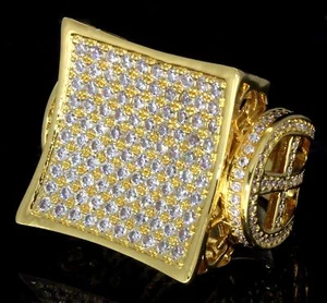 Mens Cubic Zirconia Pinky Ring Kite Design 18k Gold Plated Cz Rapper Hip Hop - Picture 1 of 10