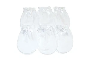 Soft White - 6 Pairs Cotton Newborn Baby/infant No Scratch Mittens Gloves - Picture 1 of 4