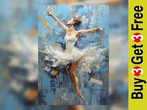 Graceful Leaping Ballerina - Captivating Oil Painting 5" x 7" Print Artwork - Picture 1 of 10