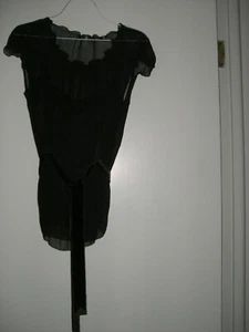ELIE TAHARI SHEER SILK DEEP BROWN CAP SLEEVE 3 PC BELTED TOP SMALL - Picture 1 of 4