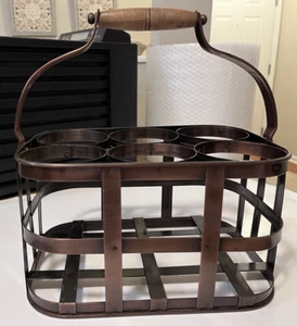 6 Flaschen Metall Wein Caddy, Träger, Korb Bronze Finish Bauernhaus Dekor - Bild 1 von 6